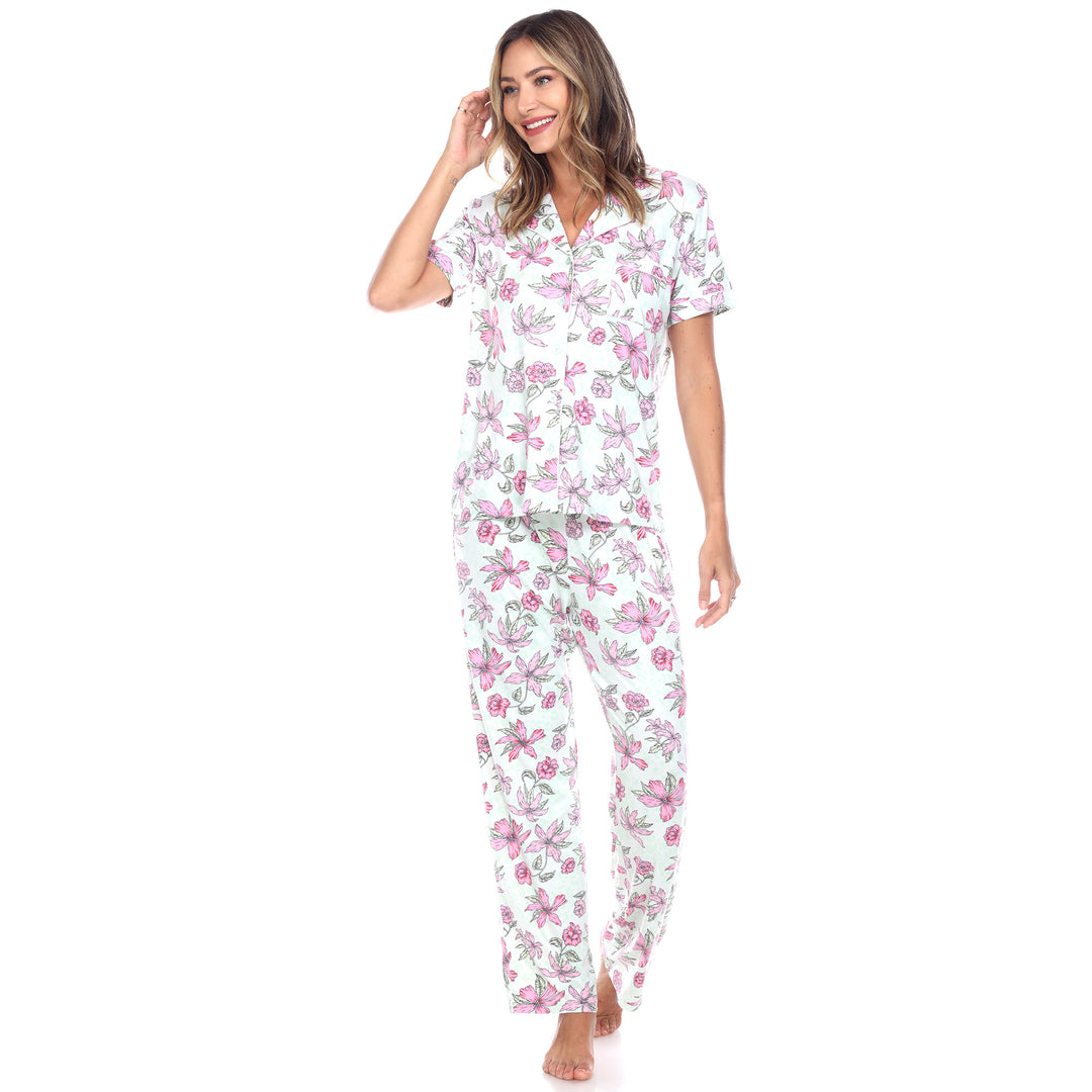 White Mark Womens Short Sleeve Top and Pants Tropical Pajama Set Image 4