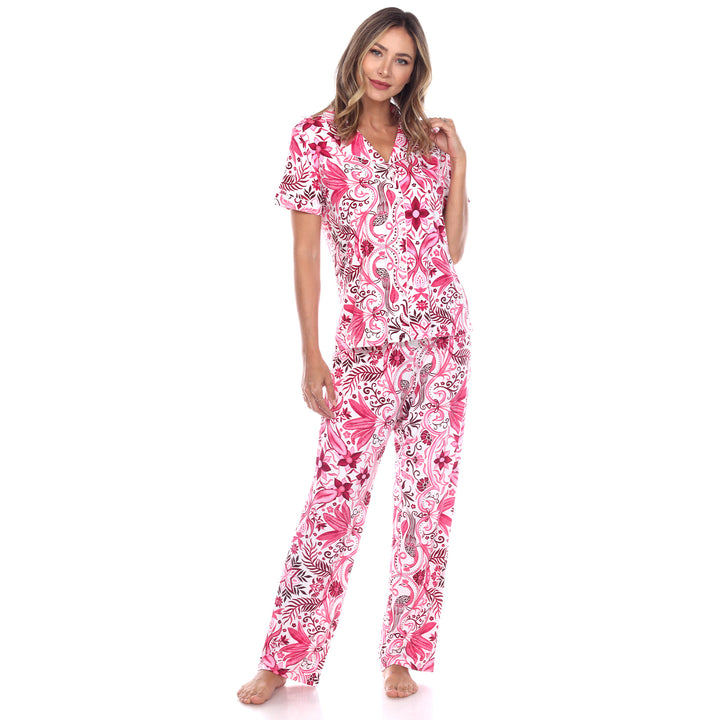 White Mark Womens Short Sleeve Top and Pants Tropical Pajama Set Image 7