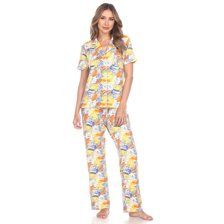 White Mark Womens Tropical Pajama Set Short Sleeve Top Pants Size S-3X Image 9