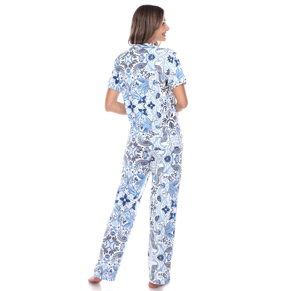 White Mark Womens Short Sleeve Top and Pants Tropical Pajama Set Image 2