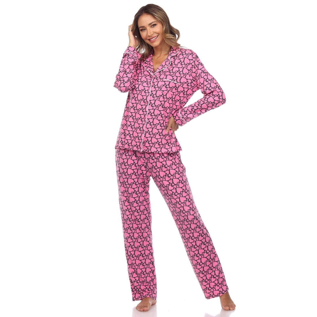 White Mark Long Sleeve Hearts Pajama Set Womens Casual Sleepwear Multiple Sizes Image 1