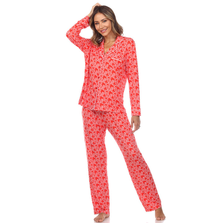 White Mark Long Sleeve Hearts Pajama Set Womens Casual Sleepwear Multiple Sizes Image 1