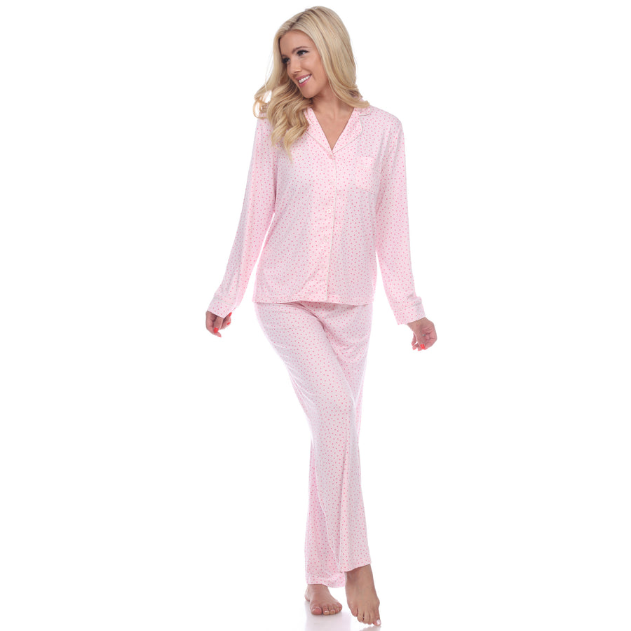 White Mark Womens Long Sleeve Dots Pajama Set Image 1