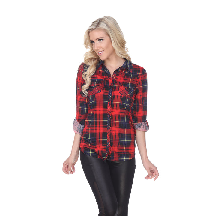 White Mark Womens Stretchy Plaid Flannel Shirt Size S M L XL 100% Polyester Image 1