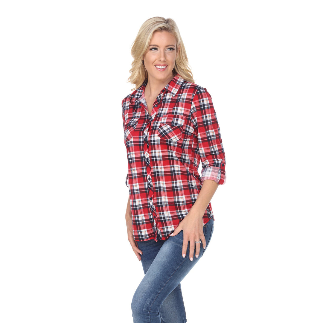 White Mark Womens Stretchy Plaid Flannel Shirt Size S M L XL 100% Polyester Image 10