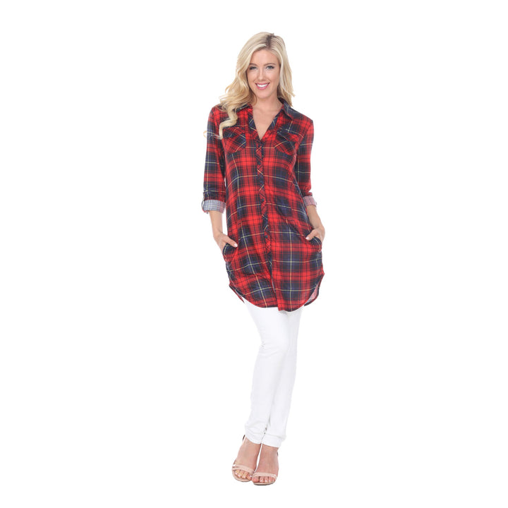 White Mark Womens Plaid Flannel Tunic Top Stretchy Soft Long Sleeve Sizes S-3X Image 1