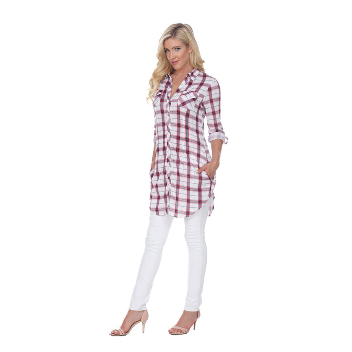 White Mark Womens Plaid Flannel Tunic Top Stretchy Soft Long Sleeve Sizes S-3X Image 4