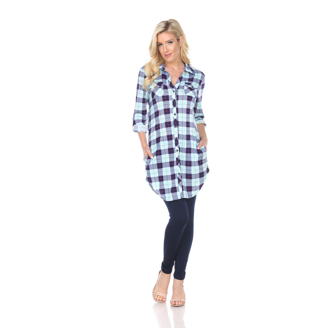 White Mark Womens Plaid Flannel Tunic Top Stretchy Soft Long Sleeve Sizes S-3X Image 7