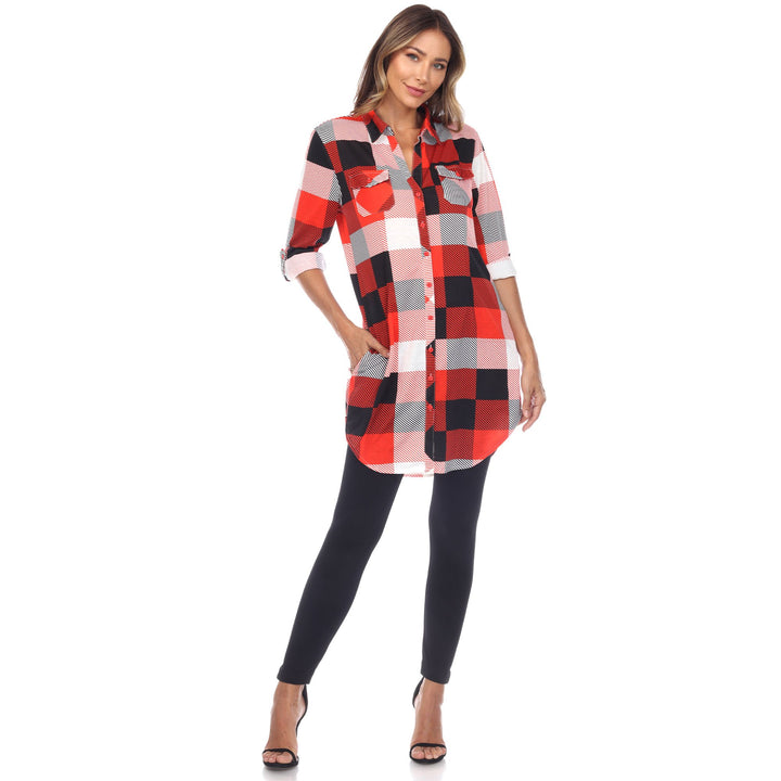 White Mark Womens Buffalo Plaid Tunic Top Long Sleeve 100% Polyester Sizes S-3X Image 2