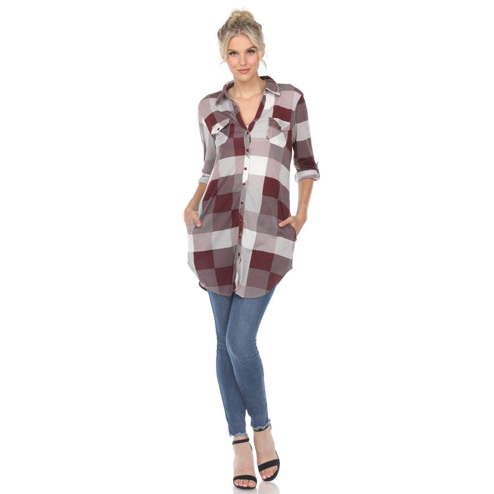 White Mark Womens Buffalo Plaid Tunic Top Long Sleeve 100% Polyester Sizes S-3X Image 4