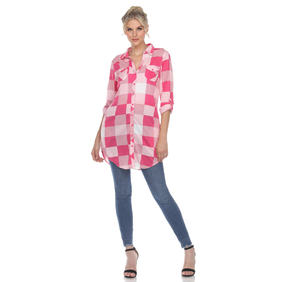 White Mark Womens Buffalo Plaid Tunic Top Long Sleeve 100% Polyester Sizes S-3X Image 6