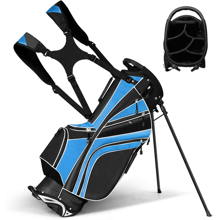 Golf Stand Cart Bag Club w/6 Way Divider Carry Organizer Pockets Storage Blue Image 1