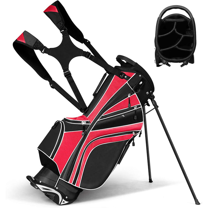 Golf Stand Cart Bag Club w/6 Way Divider Carry Organizer Pockets Storage Red Image 1