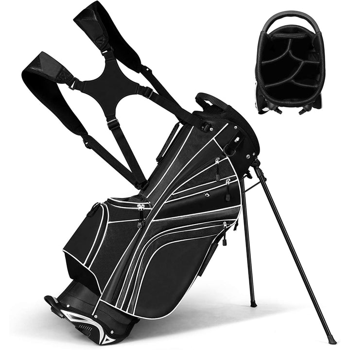 Golf Stand Cart Bag Club w/6 Way Divider Carry Organizer Pockets Storage Black Image 1