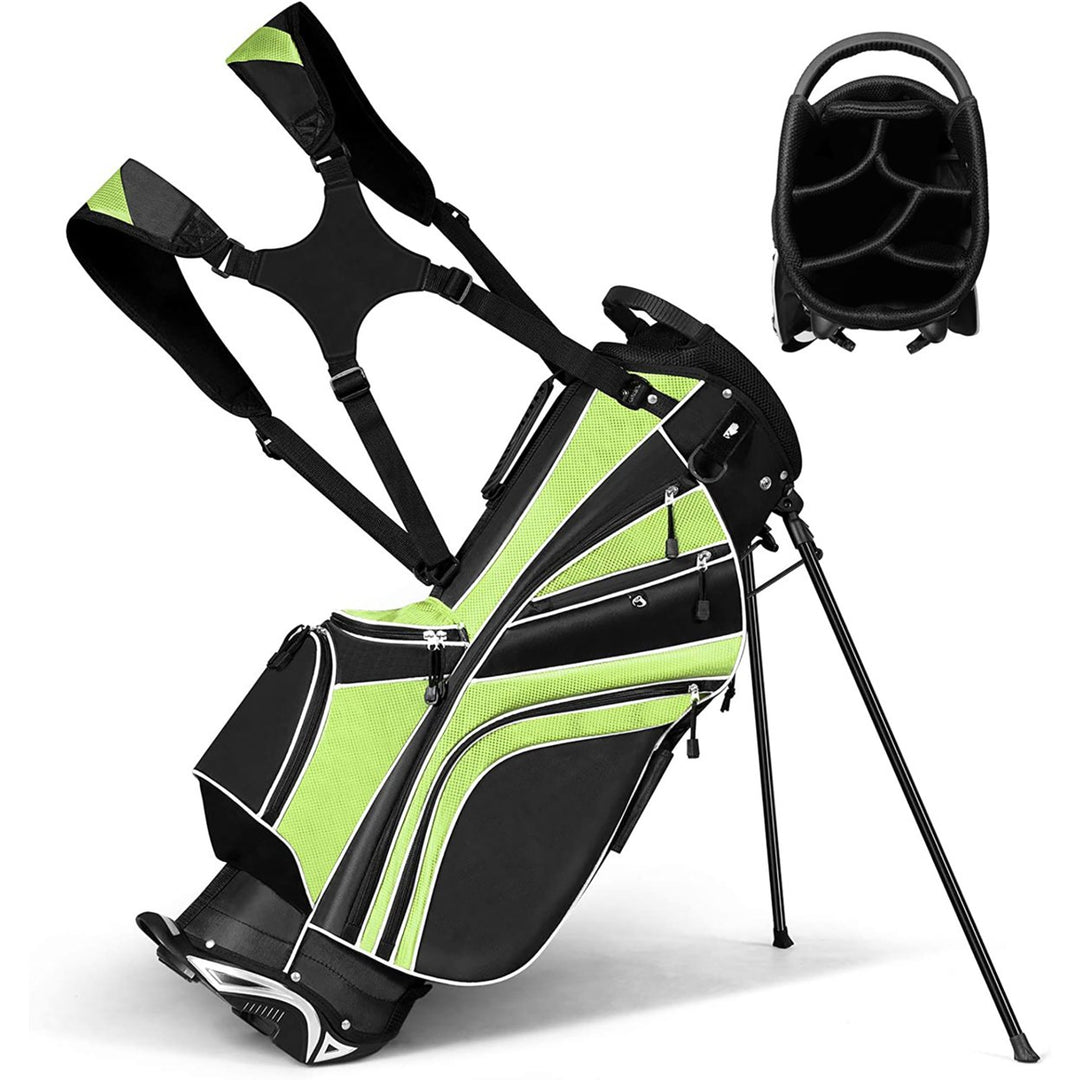 Golf Stand Cart Bag Club w/6 Way Divider Carry Organizer Pockets Storage Green Image 1