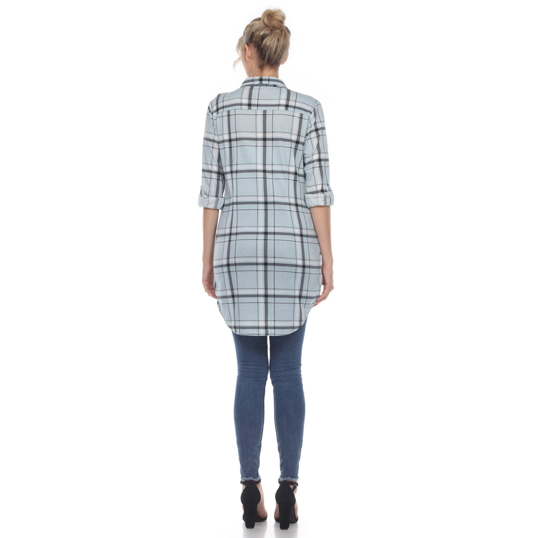 White Mark Womens White Stretchy Plaid Tunic Top Size S-3X Polyester 100% Image 8