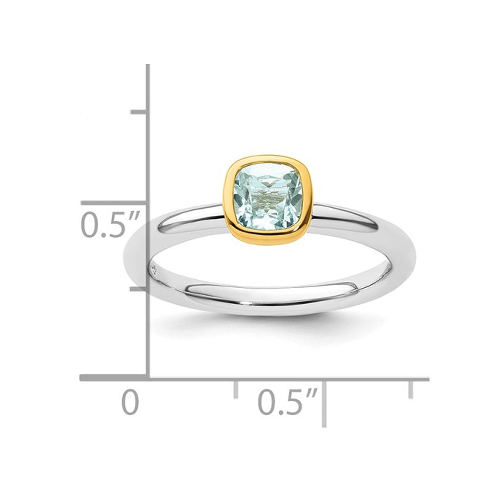 1/2 Carat (ctw) Light Aquamarine Ring in Sterling Silver with 14K Accent Image 4