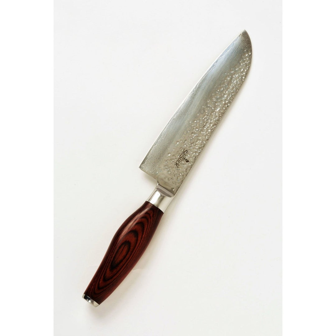 Damascus High Carbon Japanese Stainless Steel VG10 Santoku Hammered Surface 7.25" Blade Image 2