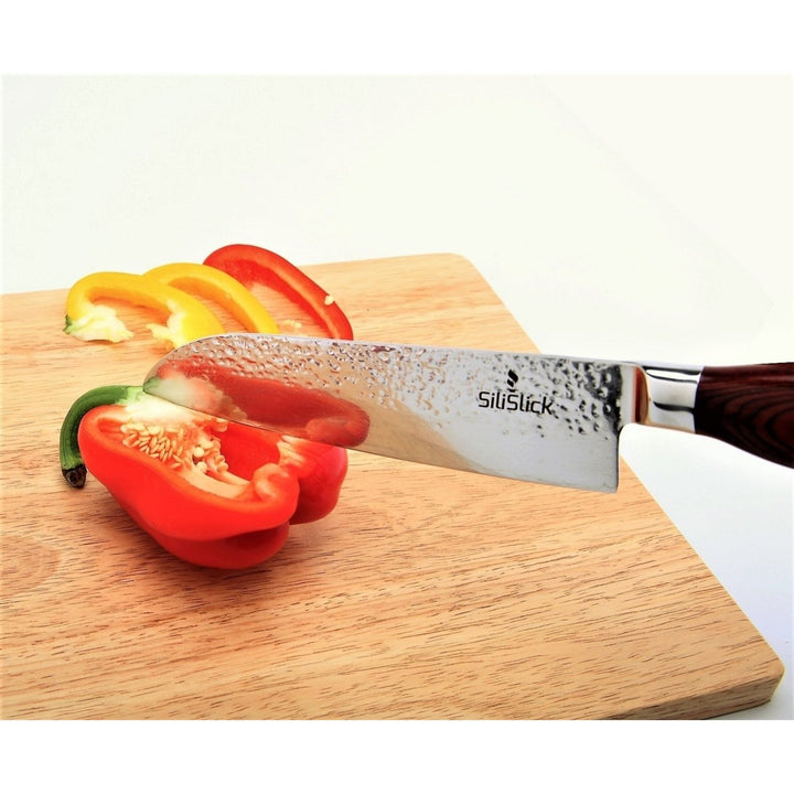 Damascus High Carbon Japanese Stainless Steel VG10 Santoku Hammered Surface 7.25" Blade Image 9