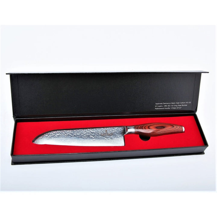 Damascus High Carbon Japanese Stainless Steel VG10 Santoku Hammered Surface 7.25" Blade Image 10
