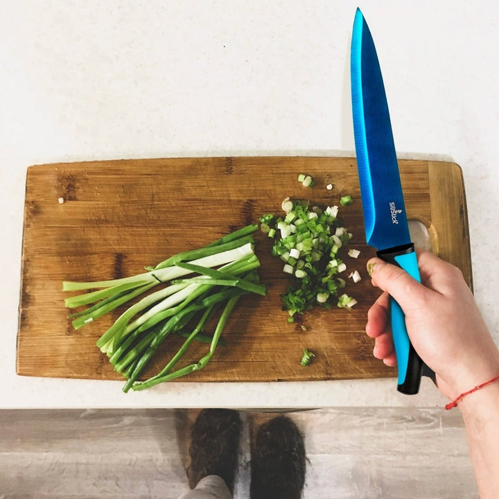 SiliSlick Stainless Steel Blue Handle/Blade Knife Set - Titanium Coated Stainless Steel Kitchen Image 4