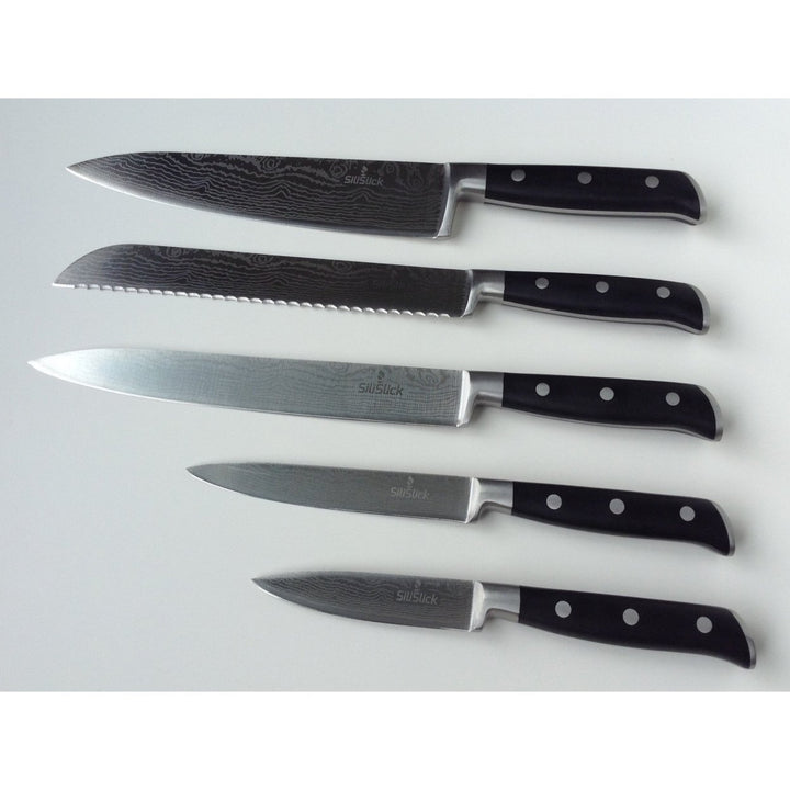 Damascus Etched Full Tang 5 Piece Knife Set Image 2