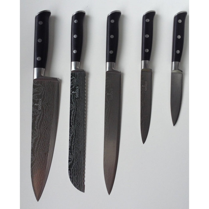 Damascus Etched Full Tang 5 Piece Knife Set Image 4