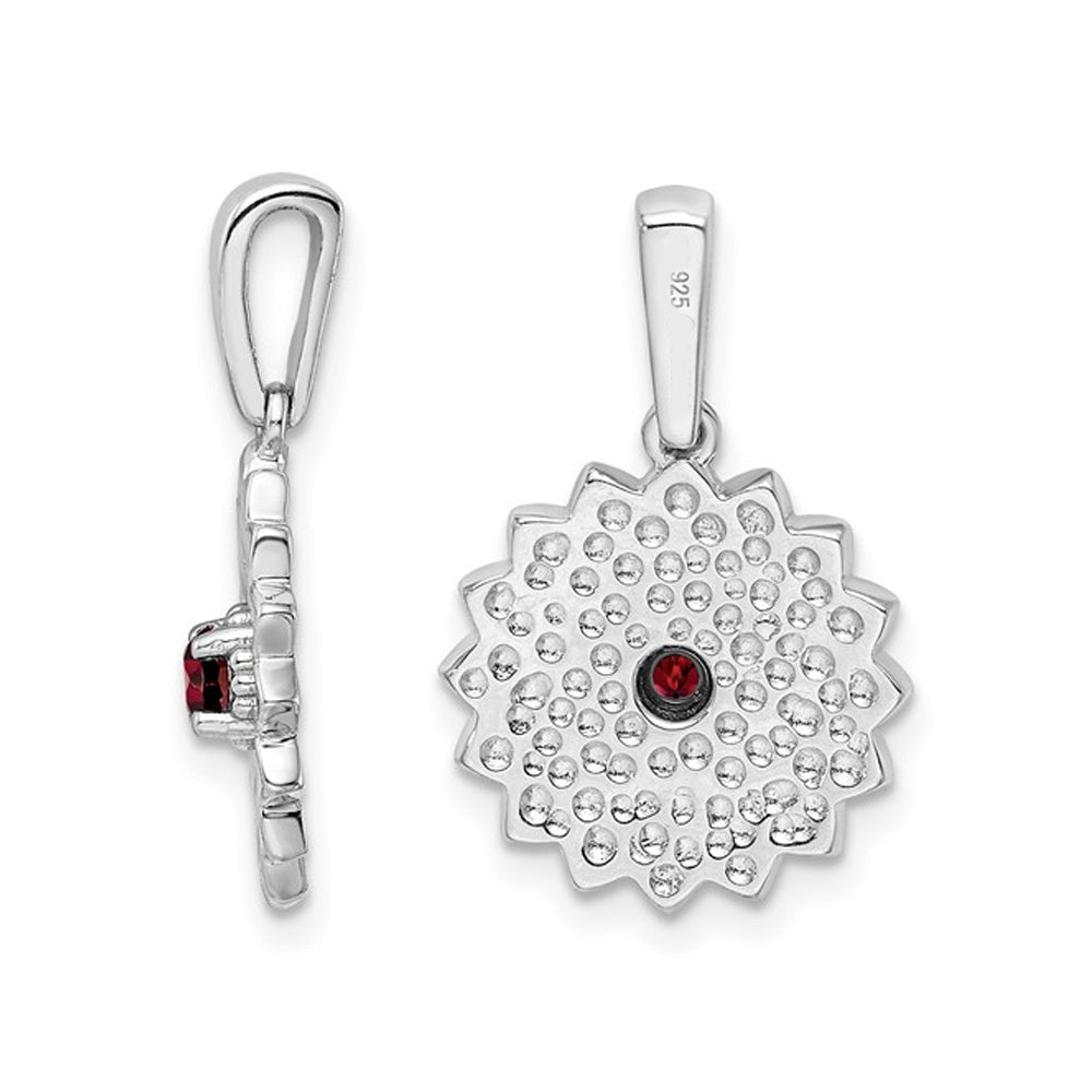 Sterling Silver Flower Pendant Necklace with Garnet and Chain Image 2