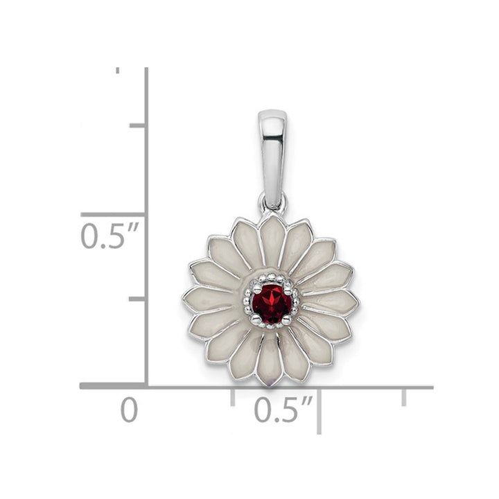 Sterling Silver Flower Pendant Necklace with Garnet and Chain Image 3