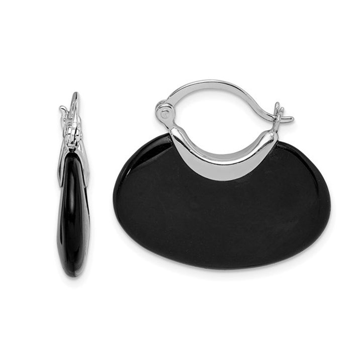 Sterling Silver Black Onyx Hoop Dangle Earrings Image 1