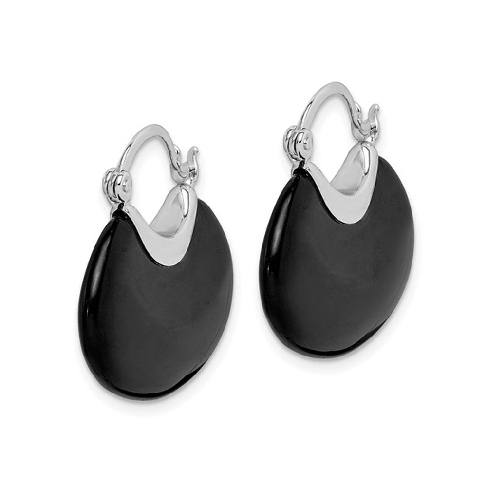 Sterling Silver Black Onyx Hoop Dangle Earrings Image 2