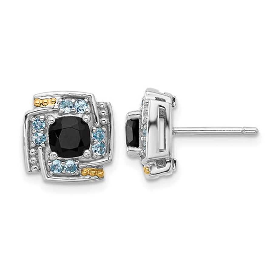 1.29 Carat (ctw) Black Onyx and Blue Topaz Post Earrings in Sterling Silver Image 1