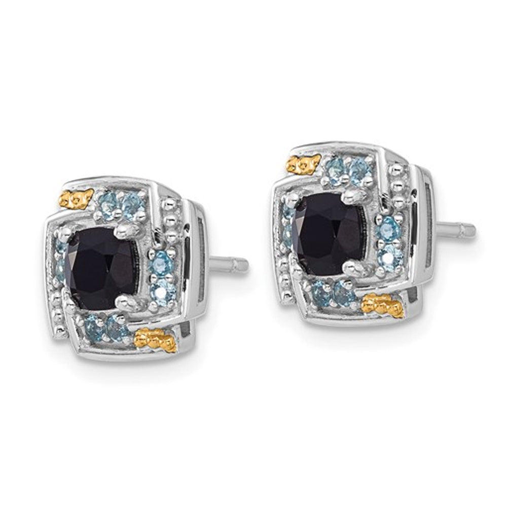 1.29 Carat (ctw) Black Onyx and Blue Topaz Post Earrings in Sterling Silver Image 3