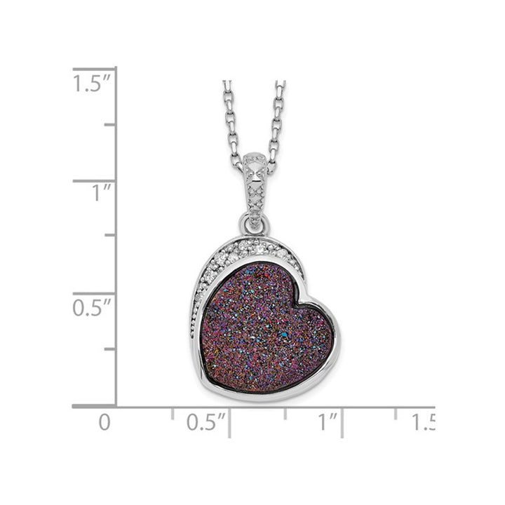 Pink Druzy Quartz Heart Pendant Necklace in Sterling Silver with Chain and Accent Diamonds Image 2