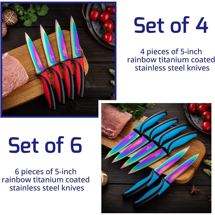 SiliSlick Stainless Steel Steak Knives Green Handle Set of 4 Titanium Coated Image 4