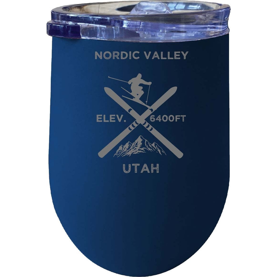 Nordic Valley Utah Ski Souvenir 12 oz Laser Etched Insulated Wine Stainless Steel Tumbler Image 1
