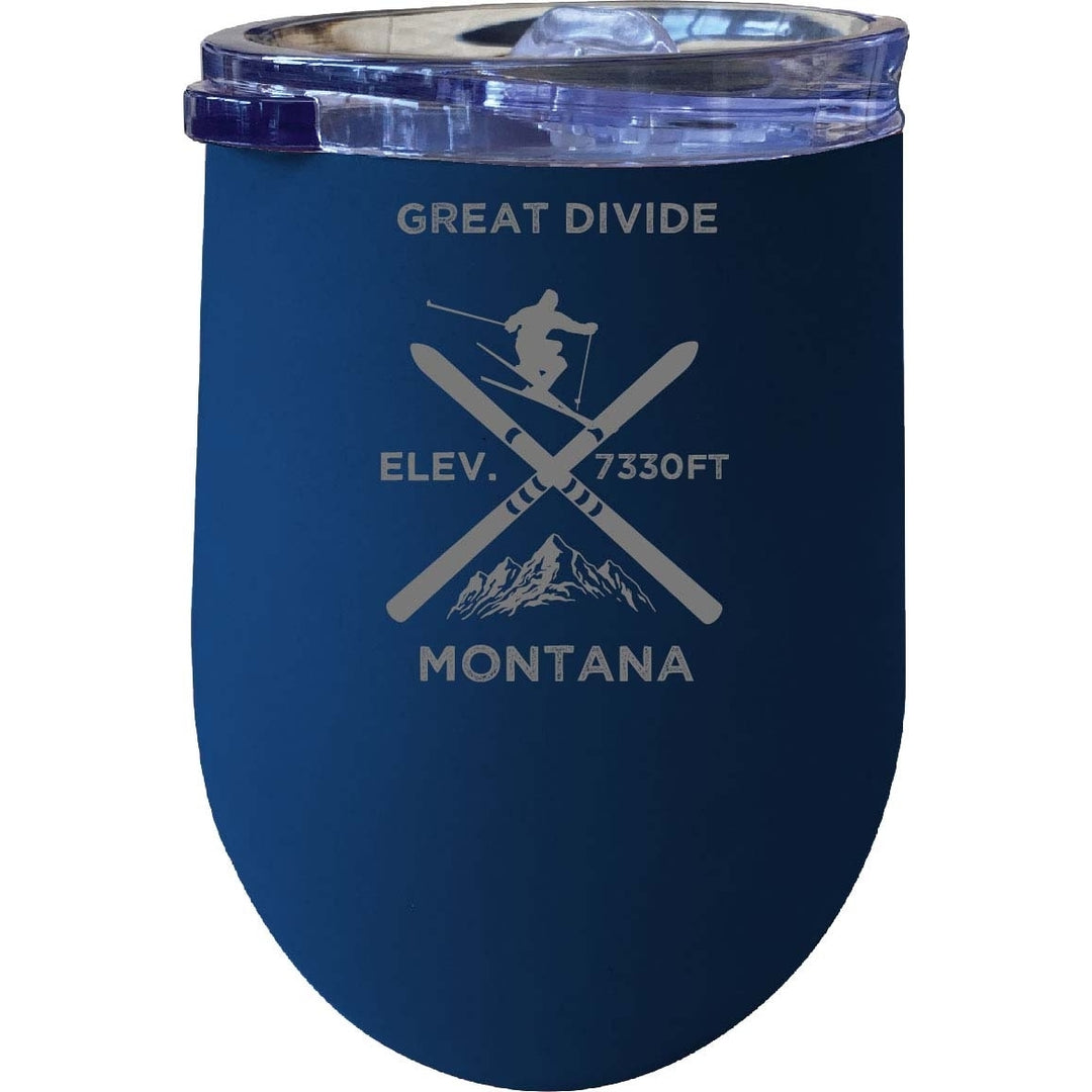 Great Divide Montana Ski Souvenir 12 oz Laser Etched Insulated Wine Stainless Steel Tumbler Image 1