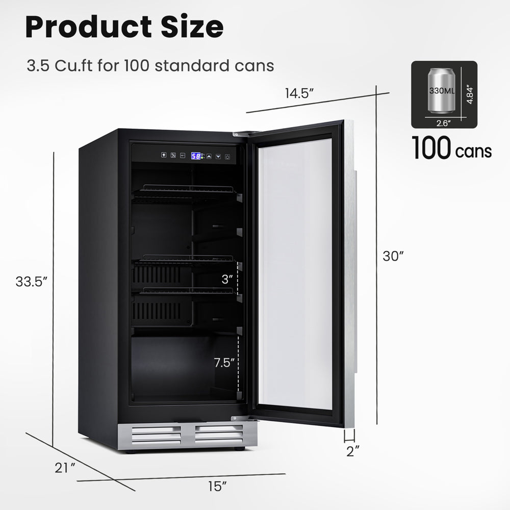 15 Inch Beverage Cooler Refrigerator 100 Can Built-in Freestanding Beverage Image 2