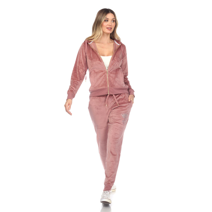 White Mark Womens 2 Piece Velour Rhinestone Detail Tracksuit Set Image 4