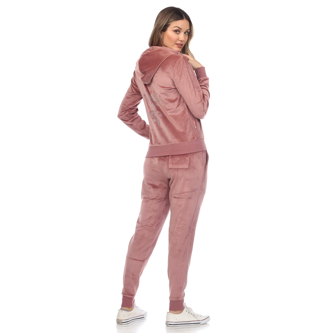 White Mark Womens 2 Piece Velour Rhinestone Detail Tracksuit Set Image 6