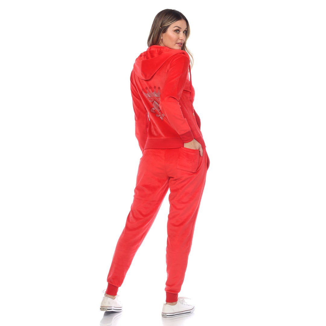 White Mark Womens 2 Piece Velour Rhinestone Detail Tracksuit Set Image 8