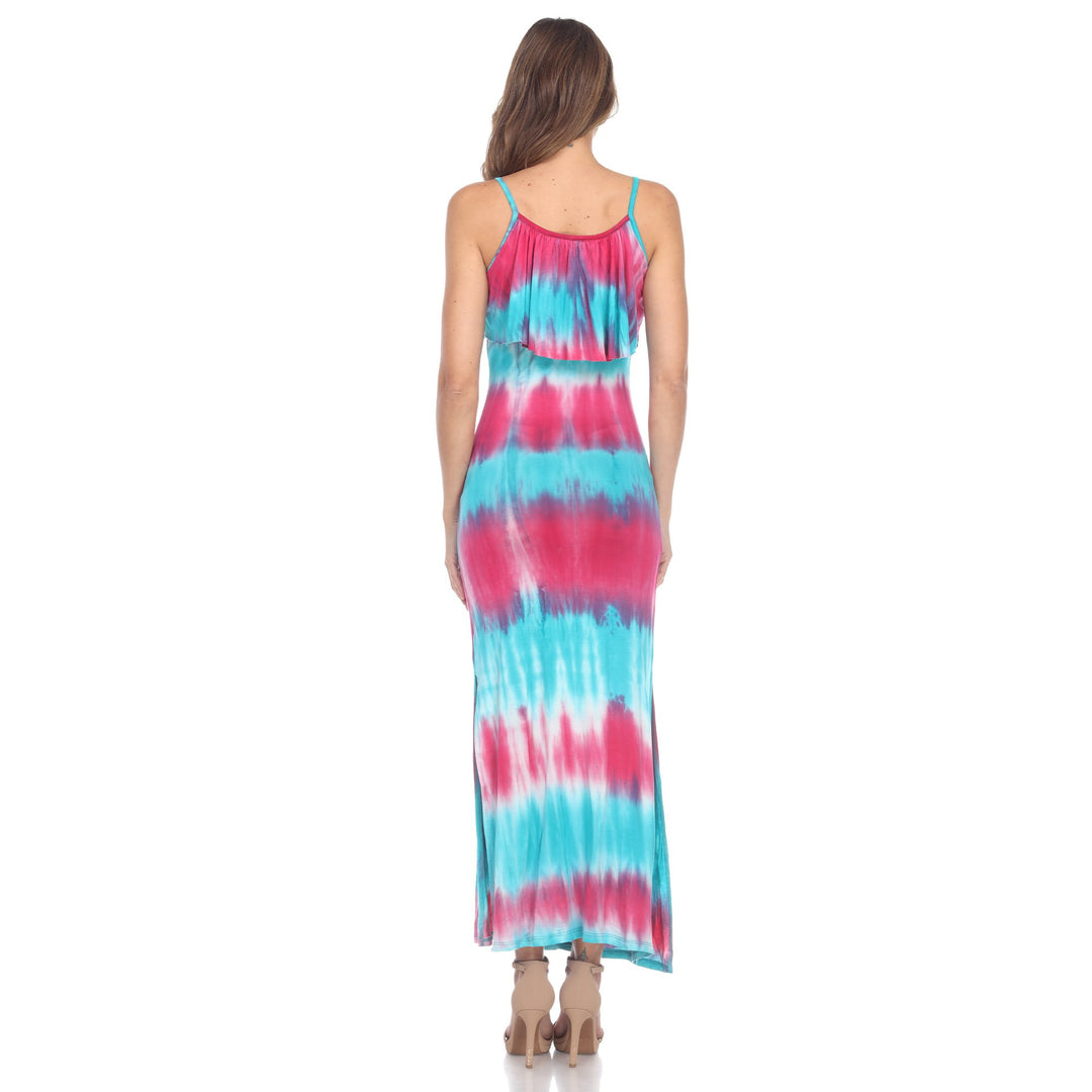 White Mark Tie Dye Maxi Dress Cutout Shoulders Side Pockets Rayon Spandex Sizes S-3X Image 4