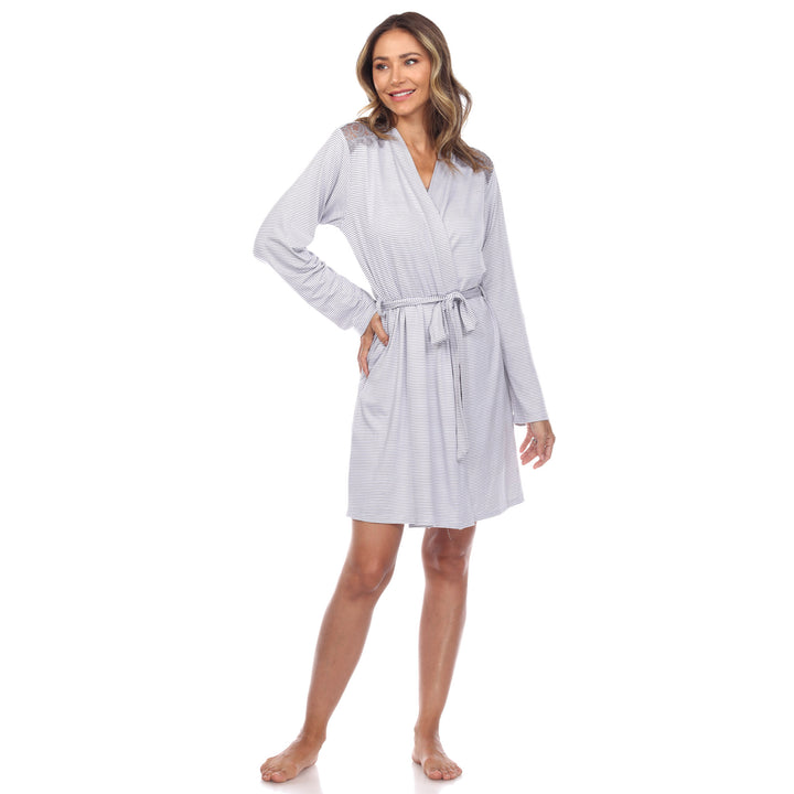 White Mark Womens 3-Piece Striped Camo TopShorts and Robe Matching Pajama Set Image 9