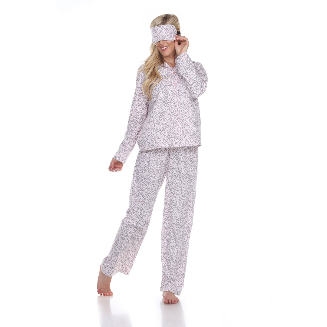 White Mark Womens Animal Print Pajama Set 3 Piece Long Sleeve Eye Mask 100% Polyester Image 1