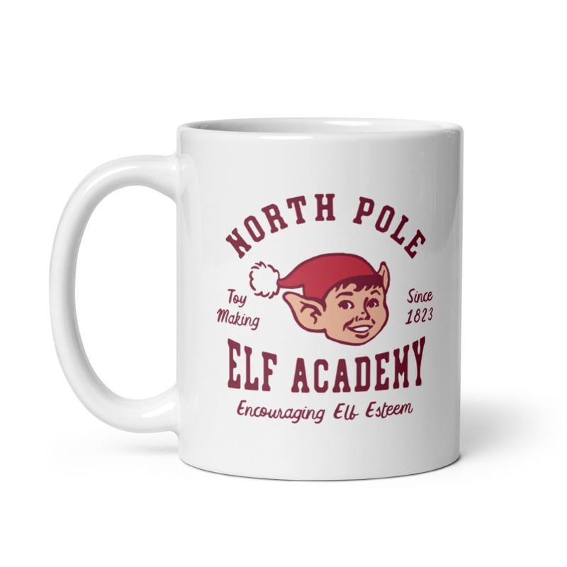 North Pole Elf Academy Mug Funny Christmas Party Santas Helpers Novelty Cup-11oz Image 1