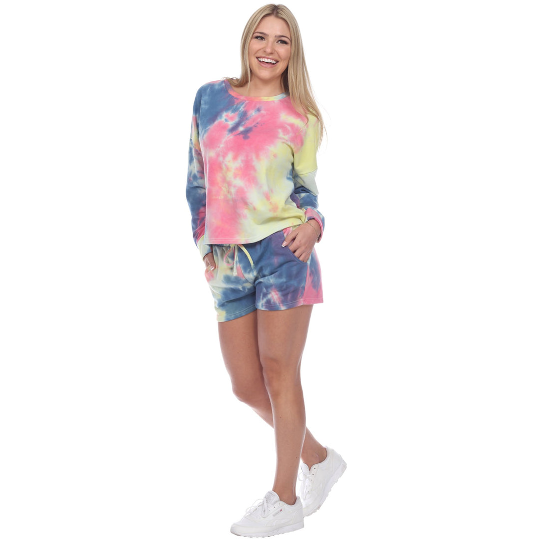 White Mark Womens Tie Dye Lounge Set Top Shorts 60 Cotton 40 Polyester Sizes S-XL Image 2