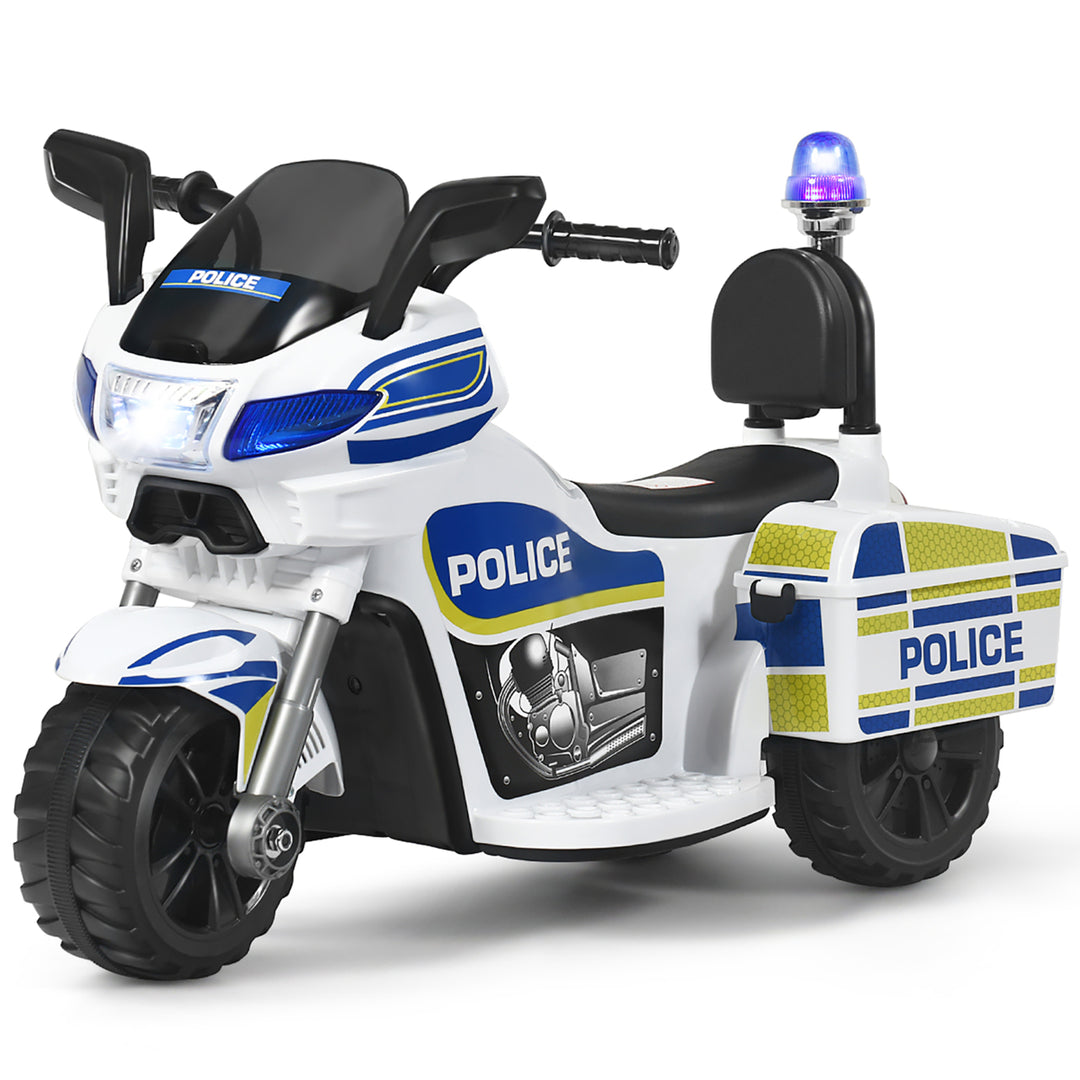 6V Kids Ride On Police Motorcycle Trike 3-Wheel w/ Headlight and Flashing SirenWhite Image 6