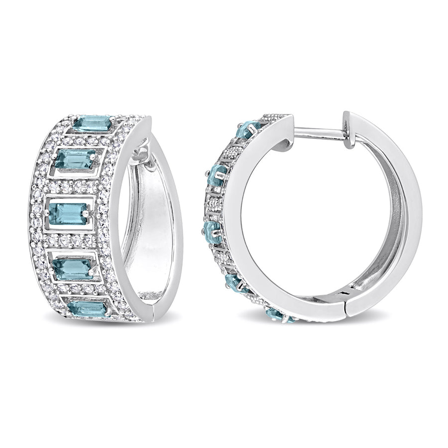 3.28 Carat (ctw) London Blue and White Topaz Hoop Earrings in Sterling Silver Image 1