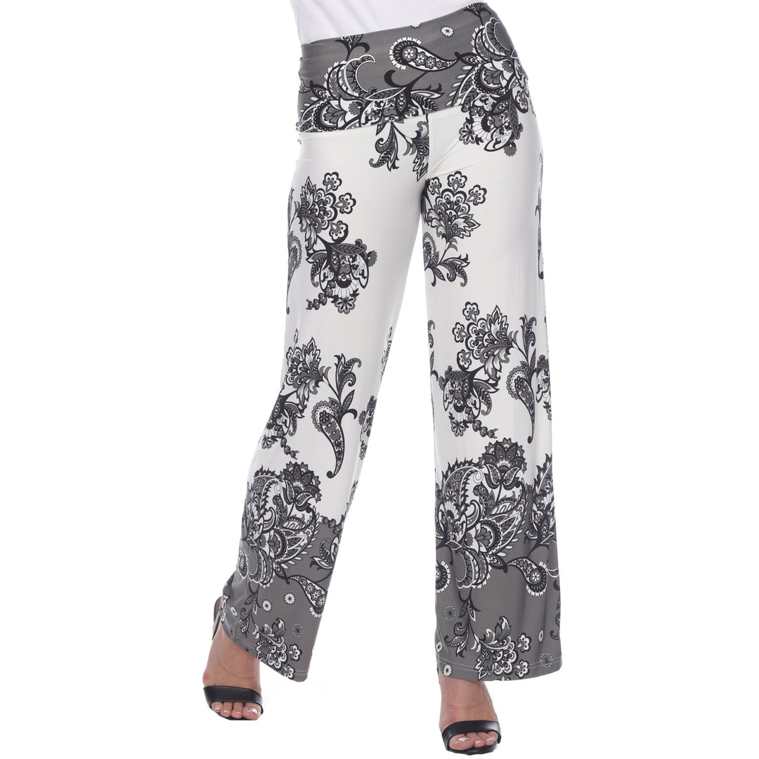 White Mark Womens Palazzo Pants Paisley Print Wide Leg Adjustable Waistband Image 1