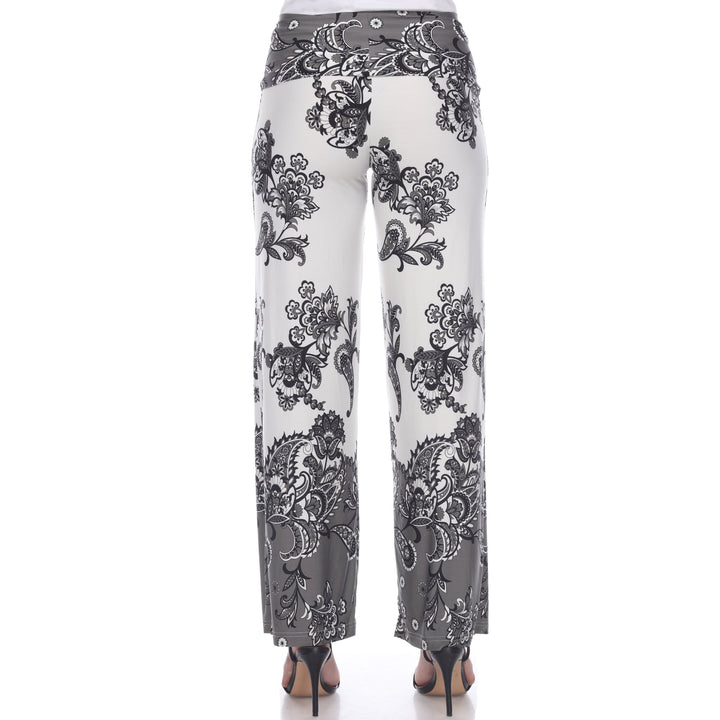 White Mark Womens Palazzo Pants Paisley Print Wide Leg Adjustable Waistband Image 4